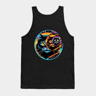 ABSTRACT CAT DESIGN MULTIPLE CRESCENT MOONS AND FULL MOON. Tank Top